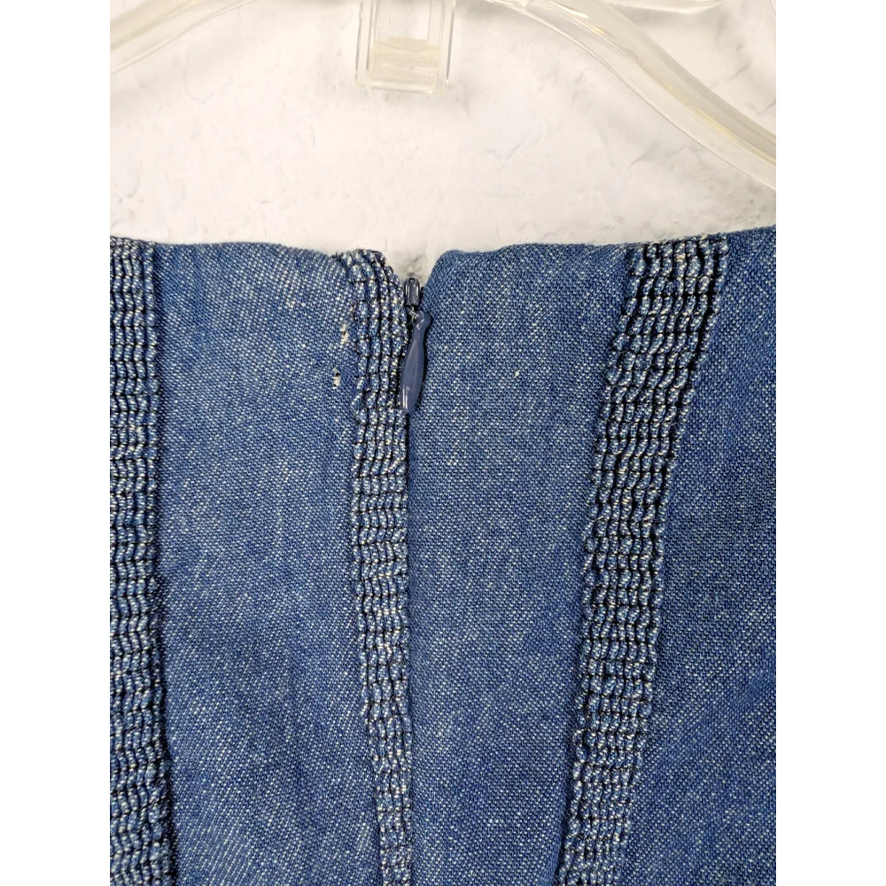Anthropologie Eva Franco Midi Dress Mixed Media Denim Silk Sz 4 6 Geometric - Picture 5 of 12